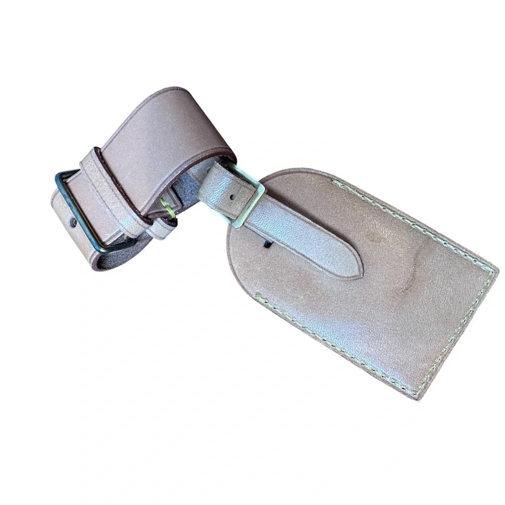 Authentic Louis Vuitton Beige Leather Name Tag & Poignet set